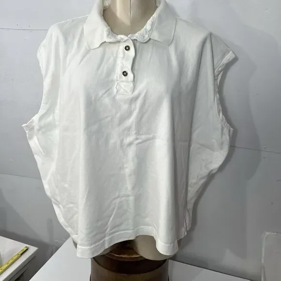 We The Free White Oversized Collar Polo Shirt Sleeveless M Boxy Basic - Picture 1 of 11